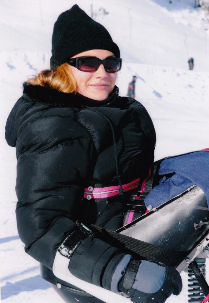 close up marayke sit ski with outrigger
